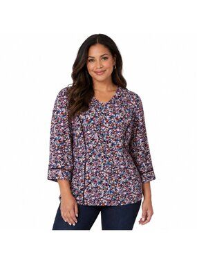 J.Jill Tunic Blouse Women's L Floral 3/4 Sleeve Lightweight Sheer Boho Tunic Top